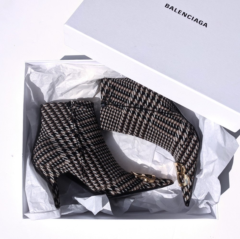 NIB💯Balenciaga🔥BB Knife Houndstooth Logo Boots - Picture 3 of 12